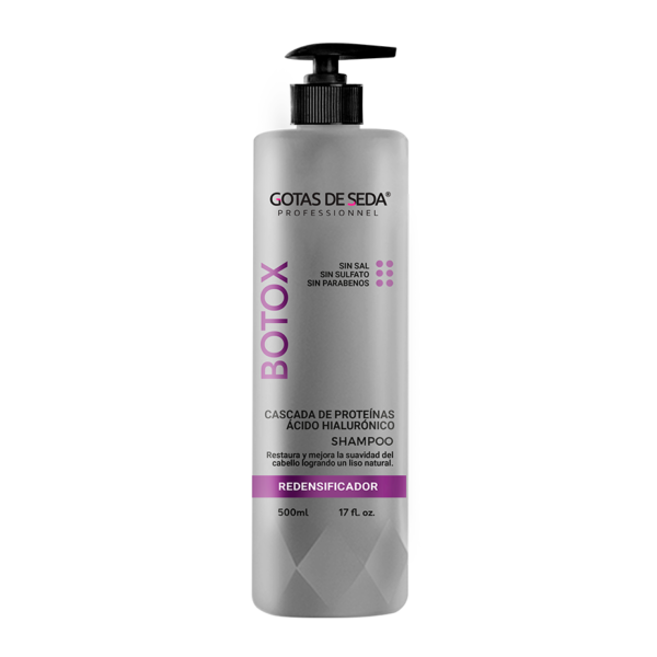 Shampoo Botox Redensificador con cascada de Proteínas Ácido Hialurónico