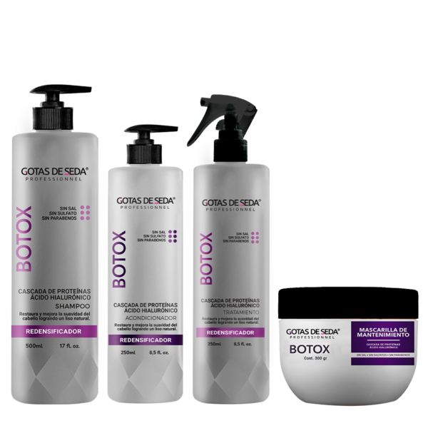 Línea Completa Botox Redensificador con cascada de proteínas y ácido hialurónico.